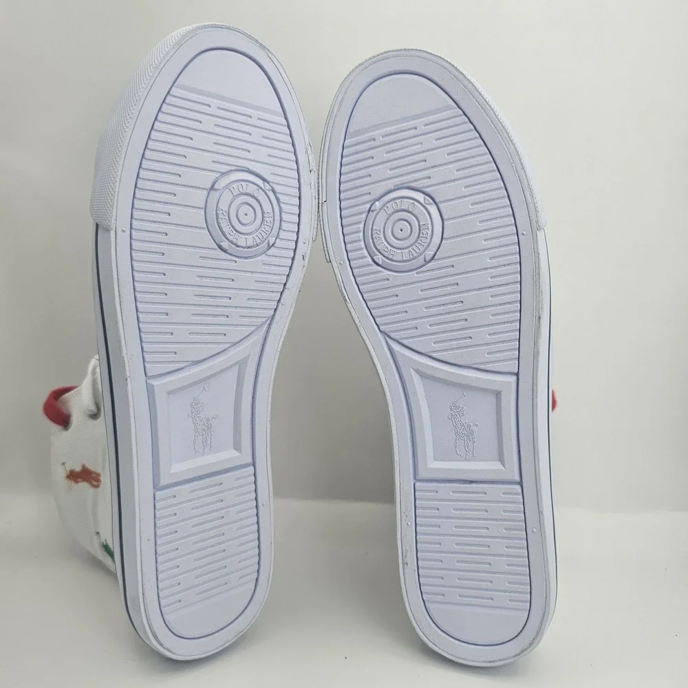 Polo Ralph Lauren Boys Sz 6.5 Hamptyn II White Multicolor Canvas HighTop Sneaker